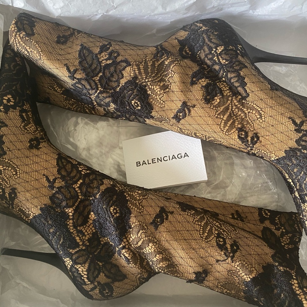 Balenciaga Floral Lace Boots with Pointed Toe